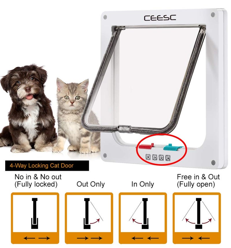 CEESC Large Cat Door (Outer Size 11" x 9.8"), 4 Way Locking Cat Door for Windows & Sliding Glass Door, Weatherproof Cat Flap Door for Cats & Doggie with Circumference < 24.8" - Image 2